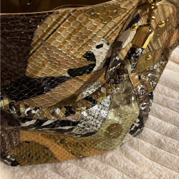 Braciano Gold and Tan Patchwork Snake-Embossed Tote - Picture 7 of 8